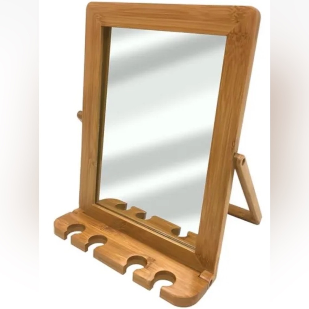 Spasensations Bamboo Shower Mirror Vanity Mirror Tabletp Stand Toothbrush Holder